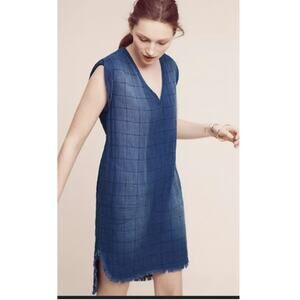 Cloth & Stone Frayed Tunin denim style cotton casual mini shirt shift dress S